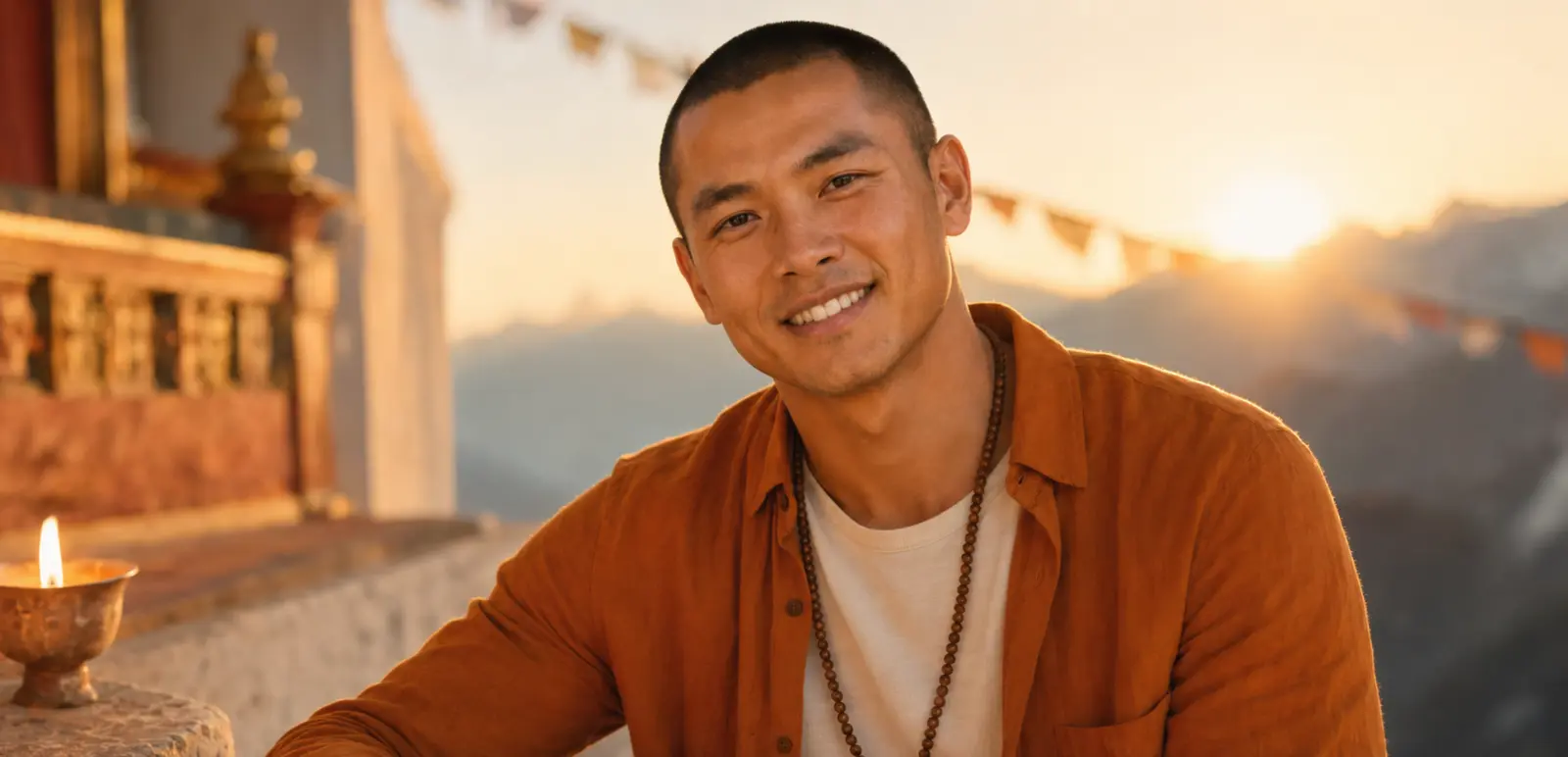 Jake at sunset in a Himalayan monastery