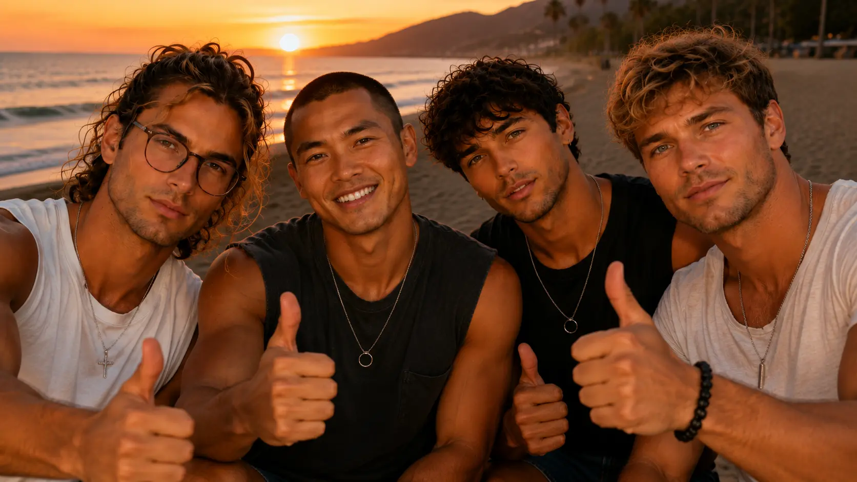 Moon Boys together on the beach at sunset